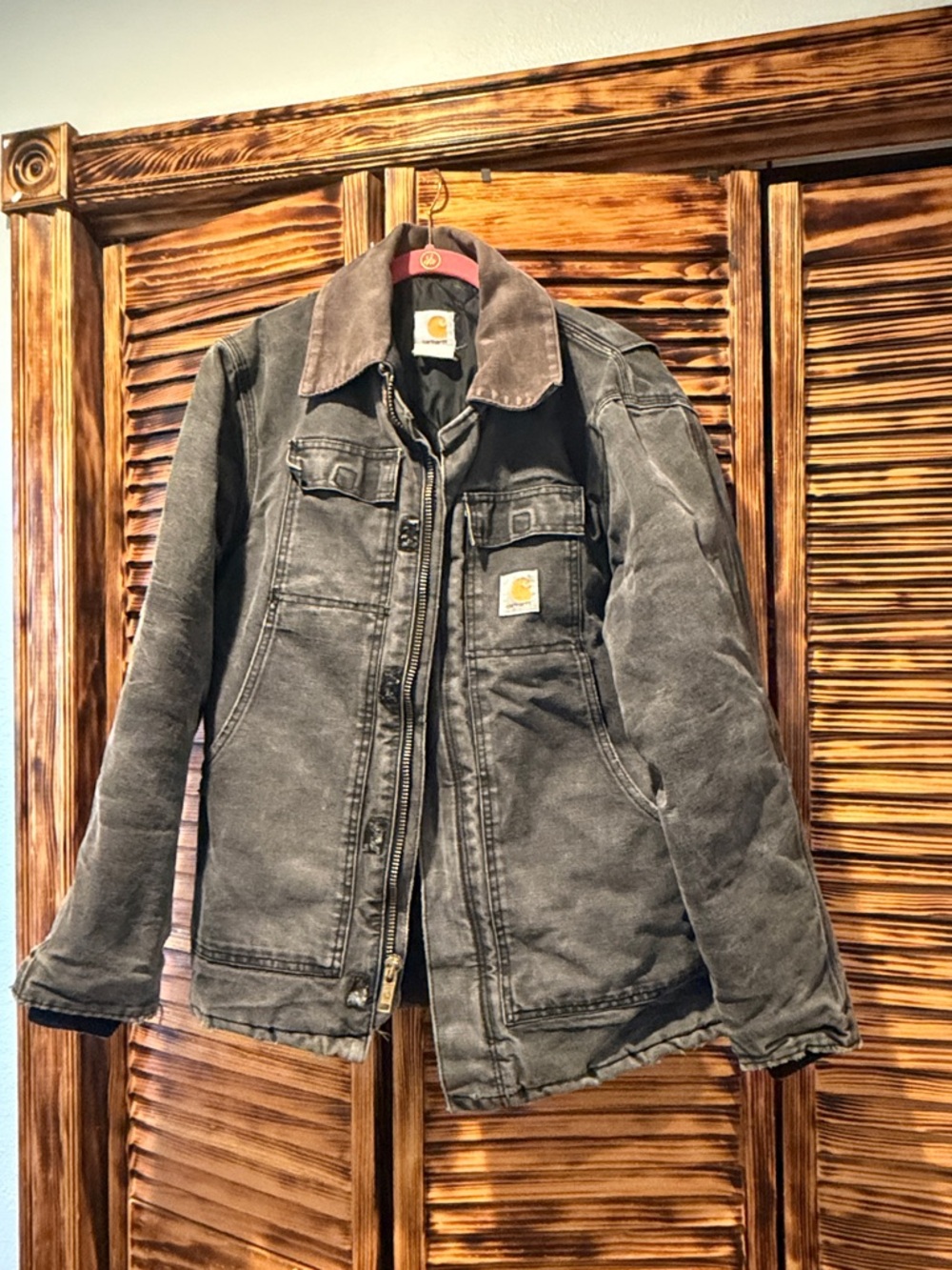 Carhartt Gray Duck Jacket with Brown Corduroy Collar